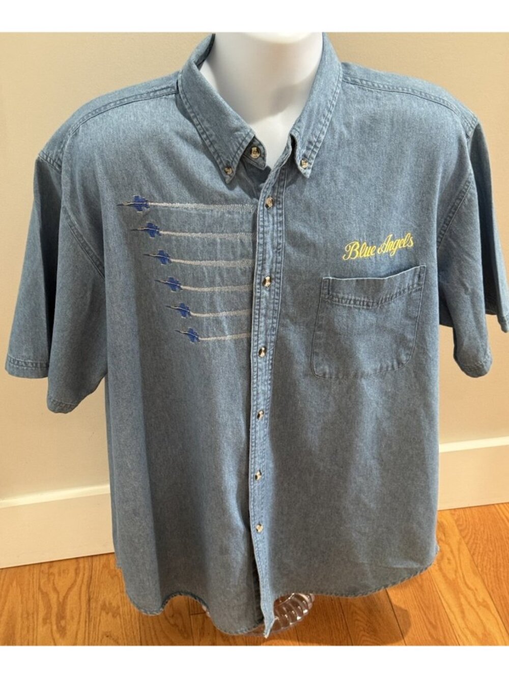 Vintage Blue Angels Embroidered Men’s Button Down Shirt XL Navy Aviation